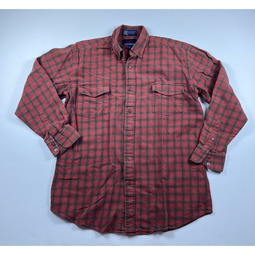 Lucchese 1883 Mens Plaid Flannel Button Down Shirt Red Brown Long Sleeve Size M